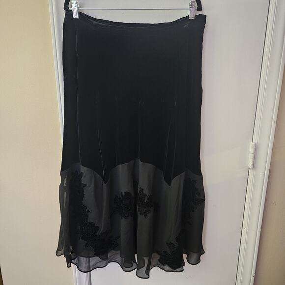 Jones NY Skirt Velvet Burnout Whimsigoth Fairy Silk Sheer Dark Romantic Sz 14 - Picture 1 of 6